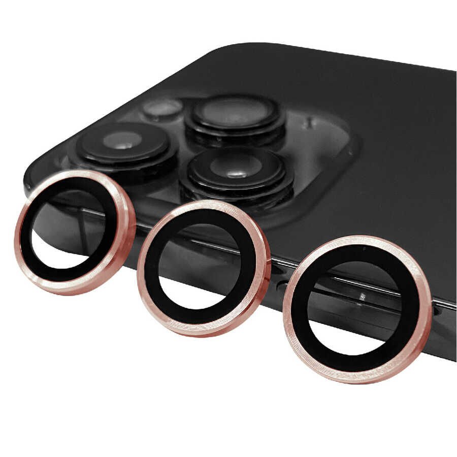 Apple iPhone 14 Pro Kamera Lens Koruyucu Renkli Tasarım Kolay Takma Aparatlı (CL-07) Rose Gold