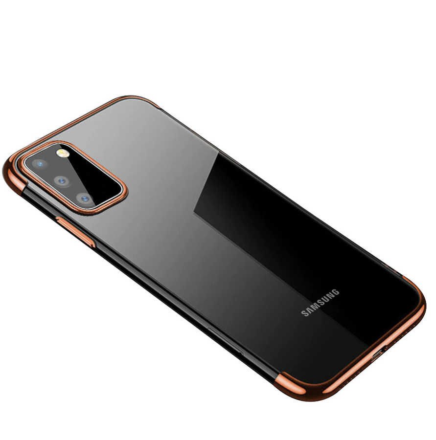 Samsung Galaxy A91 (S10 Lite) Kılıf Dört Köşe Renkli Lazer Şeffaf Silikon Kapak (GLİTTER) Rose Gold