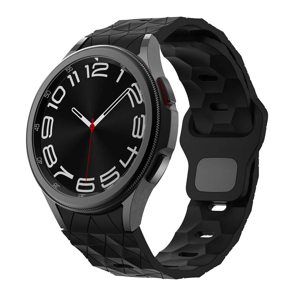 Samsung Galaxy Watch 6 44mm 20mm Futbol Desenli Spor Tasarımlı Silikon Kordon (KRD-116) Siyah