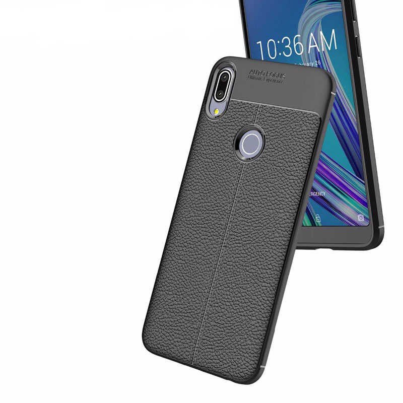 Asus Zenfone Max Pro ZB602KL Kılıf Deri Görünümlü Renk Atmayan Dayanaklı Silikon Kapak (NİSS) Siyah