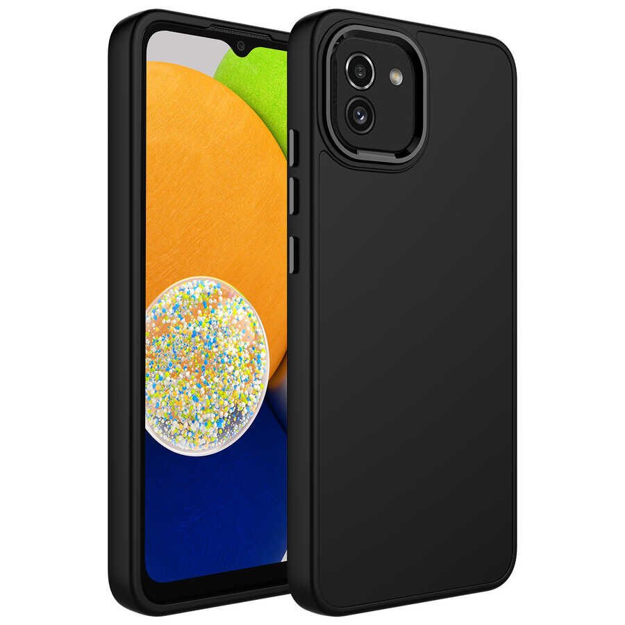 Samsung Galaxy A03 Kılıf Metal Çerçeveli Hassas Butonlu Renkli İçi Kadife Lansman Kapak (LUNA) Siyah