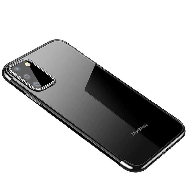Samsung Galaxy A91 (S10 Lite) Kılıf Dört Köşe Renkli Lazer Şeffaf Silikon Kapak (GLİTTER) Siyah