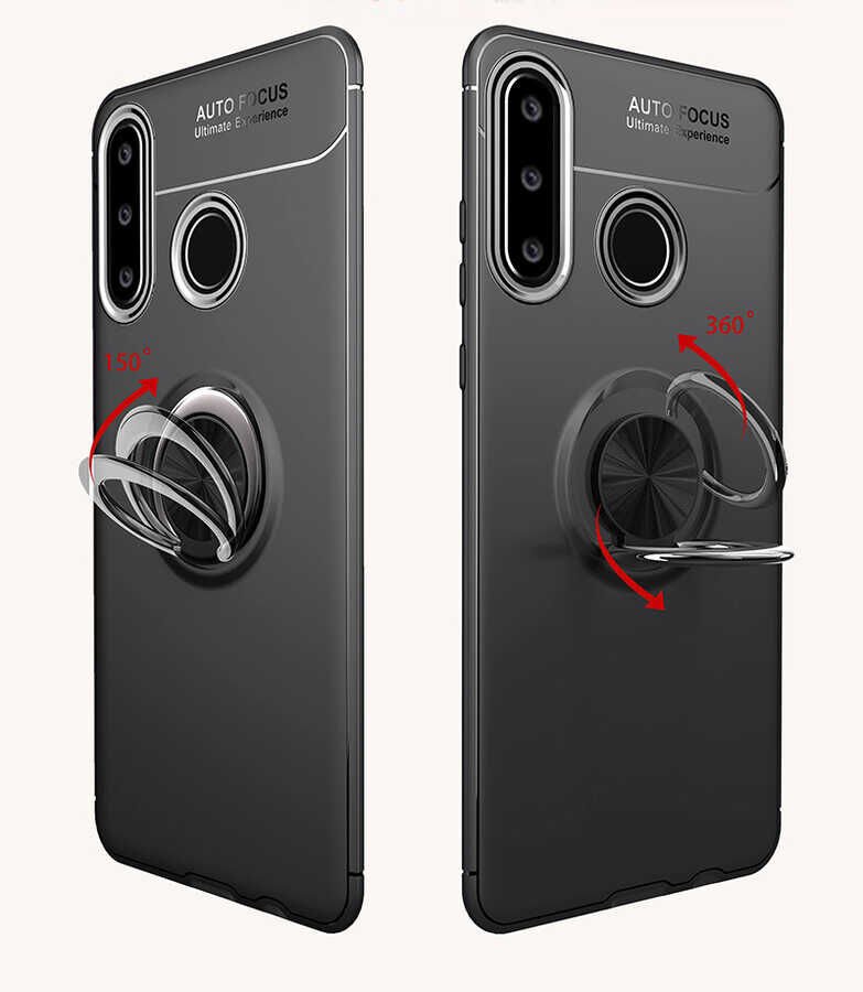 Huawei Y6P Kılıf Kamera Çıkıntılı Renkli Yüzüklü Standlı Mıknatıslı Kapak (RAVEL) Mavi