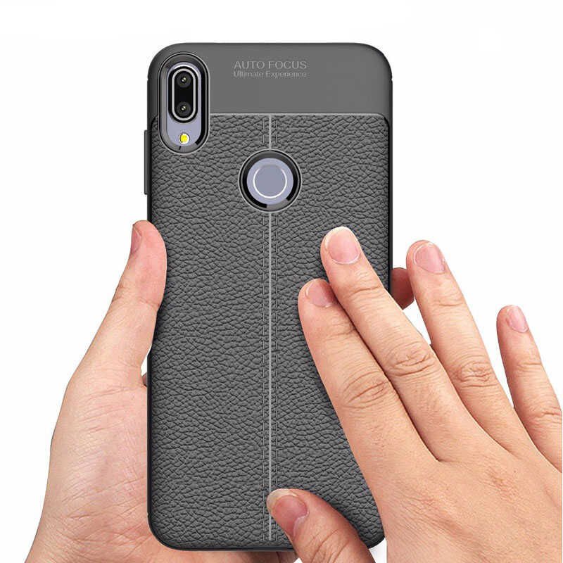 Asus Zenfone Max Pro ZB602KL Kılıf Deri Görünümlü Renk Atmayan Dayanaklı Silikon Kapak (NİSS) Gri