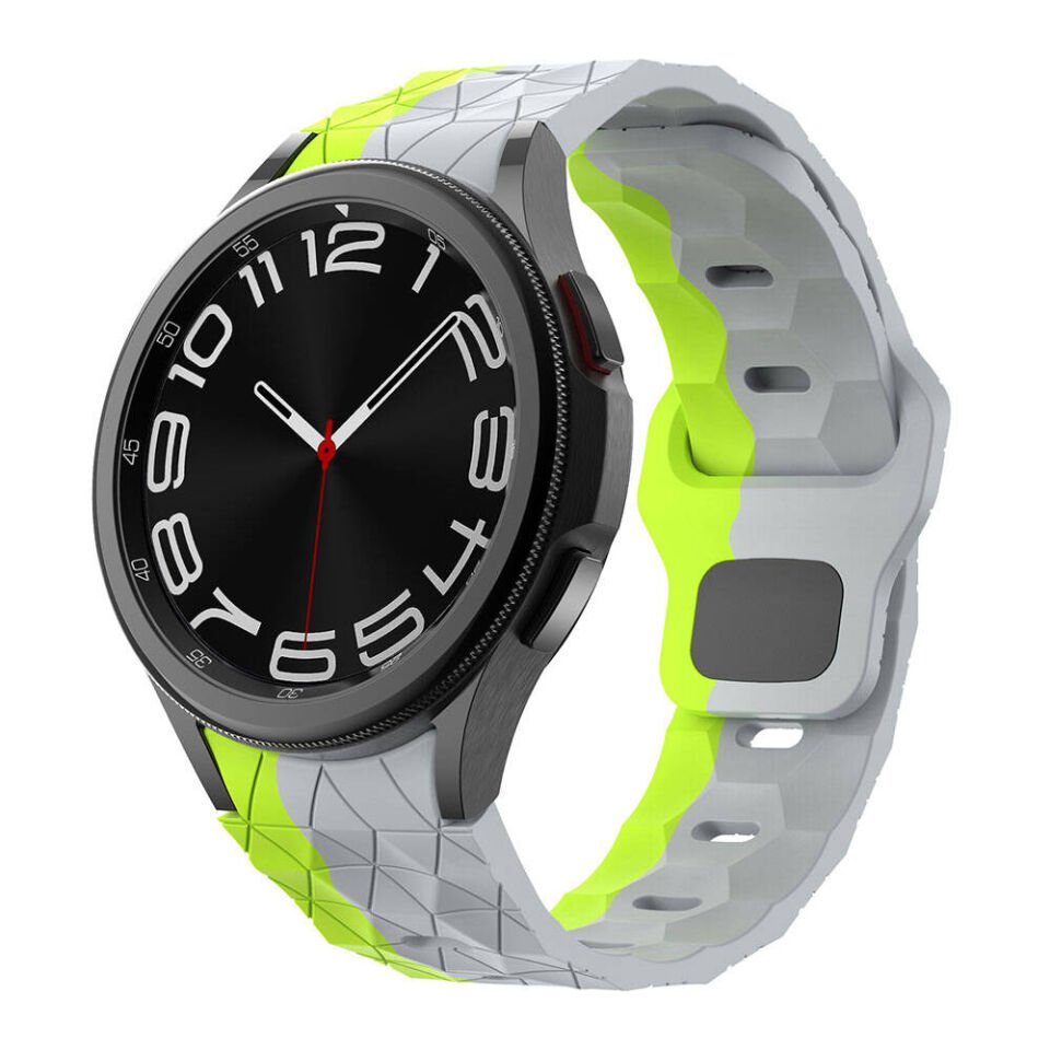 Samsung Galaxy Watch 6 44mm 20mm Futbol Desenli Spor Tasarımlı Silikon Kordon (KRD-116) Gri-Yeşil