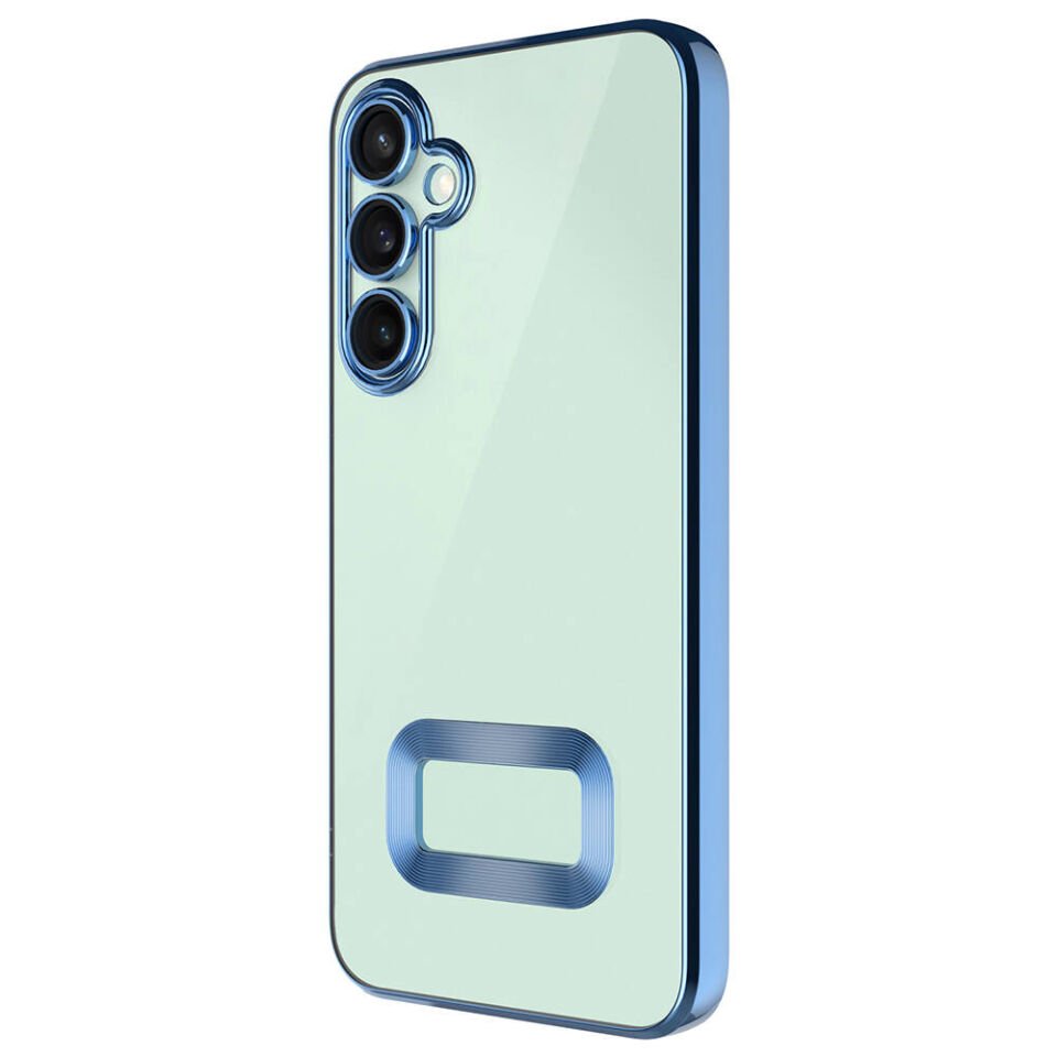 Samsung Galaxy A55 Kılıf Kamera Lens Korumalı Logo Gösteren Parlak Kenarlı Kapak (OMEGA) Sierra Mavi