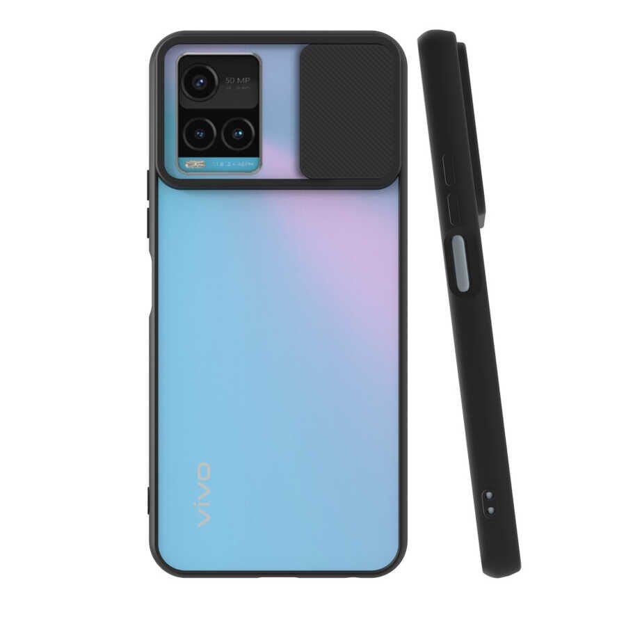 Vivo Y32 Kılıf Slayt Sürgülü Kamera Korumalı Renkli Silikon Kapak Siyah