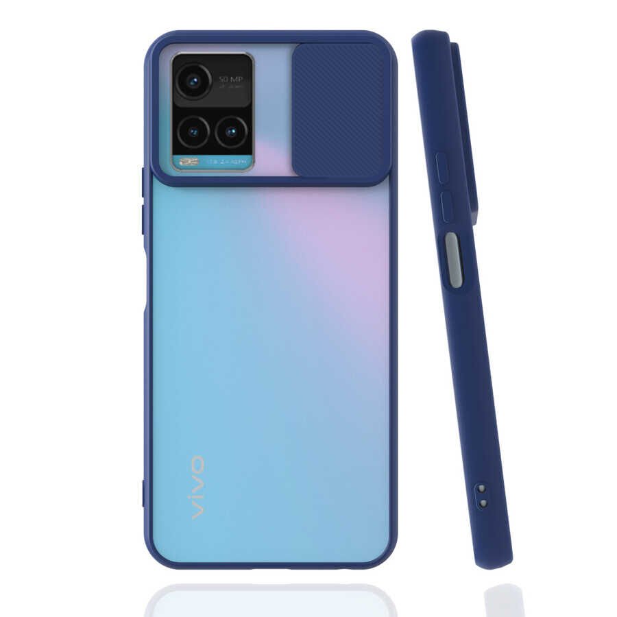 Vivo Y32 Kılıf Slayt Sürgülü Kamera Korumalı Renkli Silikon Kapak Siyah