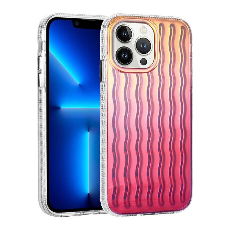 Apple  iPhone 14 Pro Kılıf Kamera Çıkıntılı Kabartmalı Dalgalı Transparan Parlak Kapak (İSMİRA) NO9