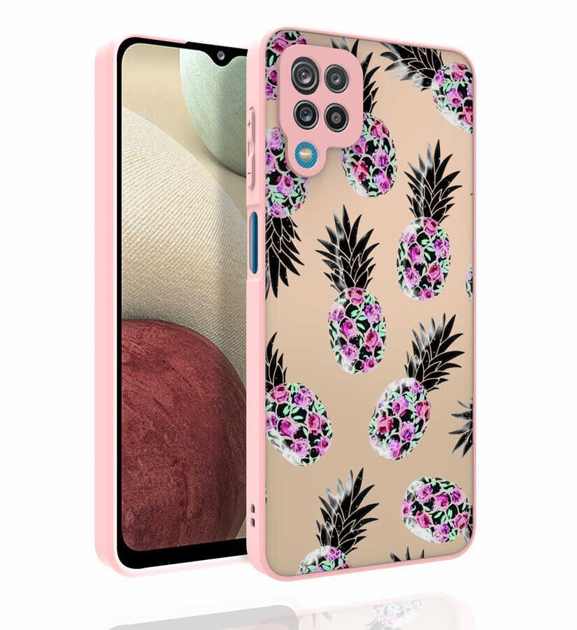 Samsung Galaxy M12 Kılıf Kabartmalı Kamera Korumalı Desenli Darbe Emici Renkli Kapak (Nora) NO1