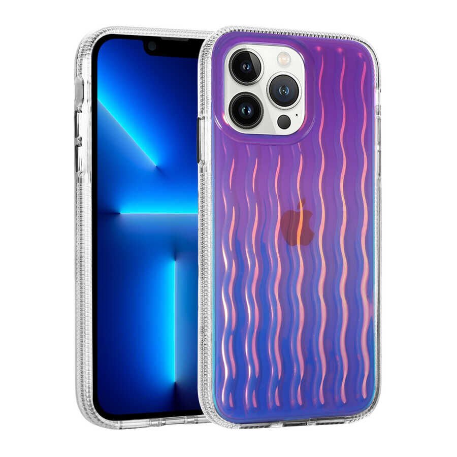 Apple  iPhone 14 Pro Kılıf Kamera Çıkıntılı Kabartmalı Dalgalı Transparan Parlak Kapak (İSMİRA) NO10