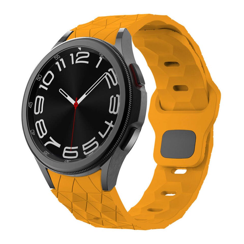 Samsung Galaxy Watch 6 44mm 20mm Futbol Desenli Spor Tasarımlı Silikon Kordon (KRD-116) Sarı