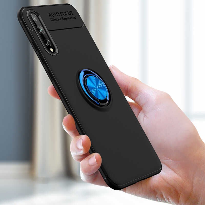 Huawei P Smart S (Y8P) Kılıf Kamera Çıkıntılı Renkli Yüzüklü Standlı Mıknatıslı Kapak (RAVEL) Kırmızı