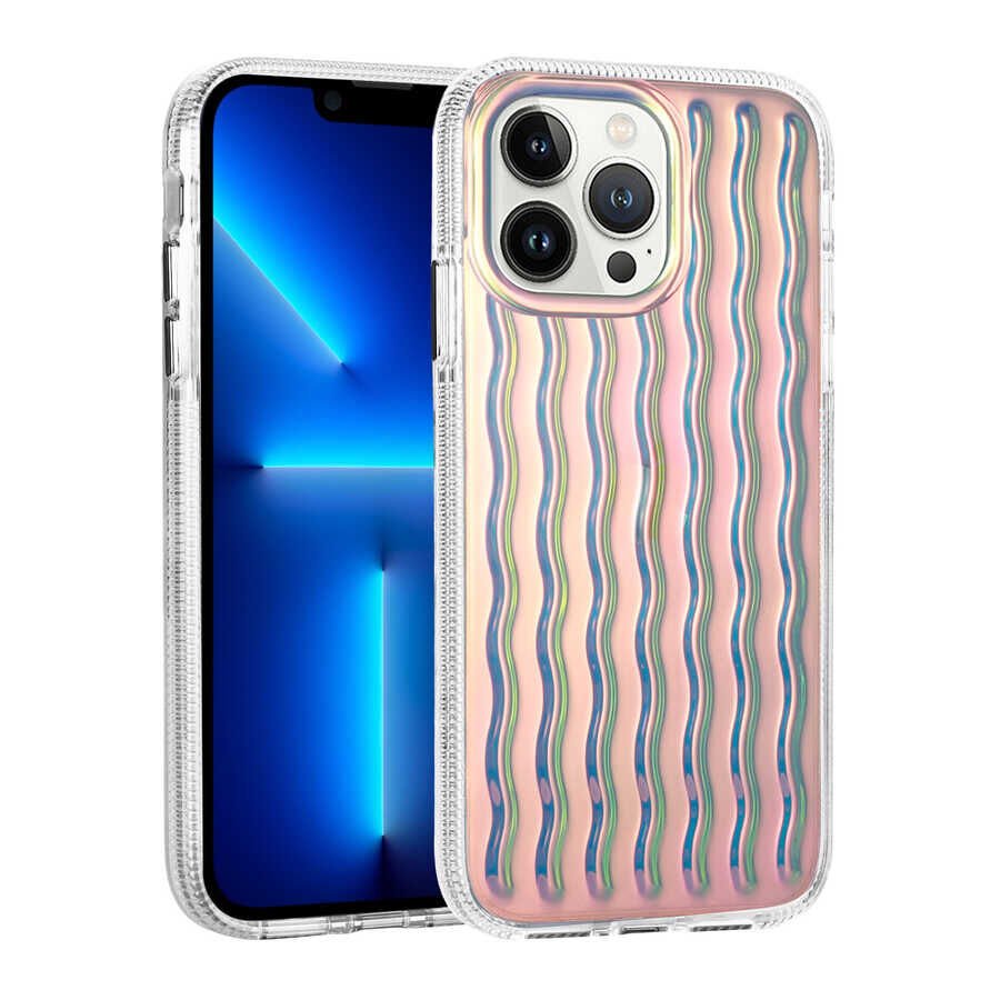 Apple  iPhone 14 Pro Max Kılıf Kamera Çıkıntılı Kabartmalı Dalgalı Transparan Parlak Kapak (İSMİRA) NO7