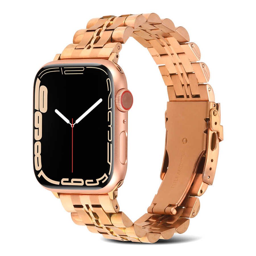 Apple Watch 2/3/4/5/6/7/8/se/ultra/nike 42mm 44mm 45mm 49mm Metal Kordon Tasarım (KRD-54) Lacivert