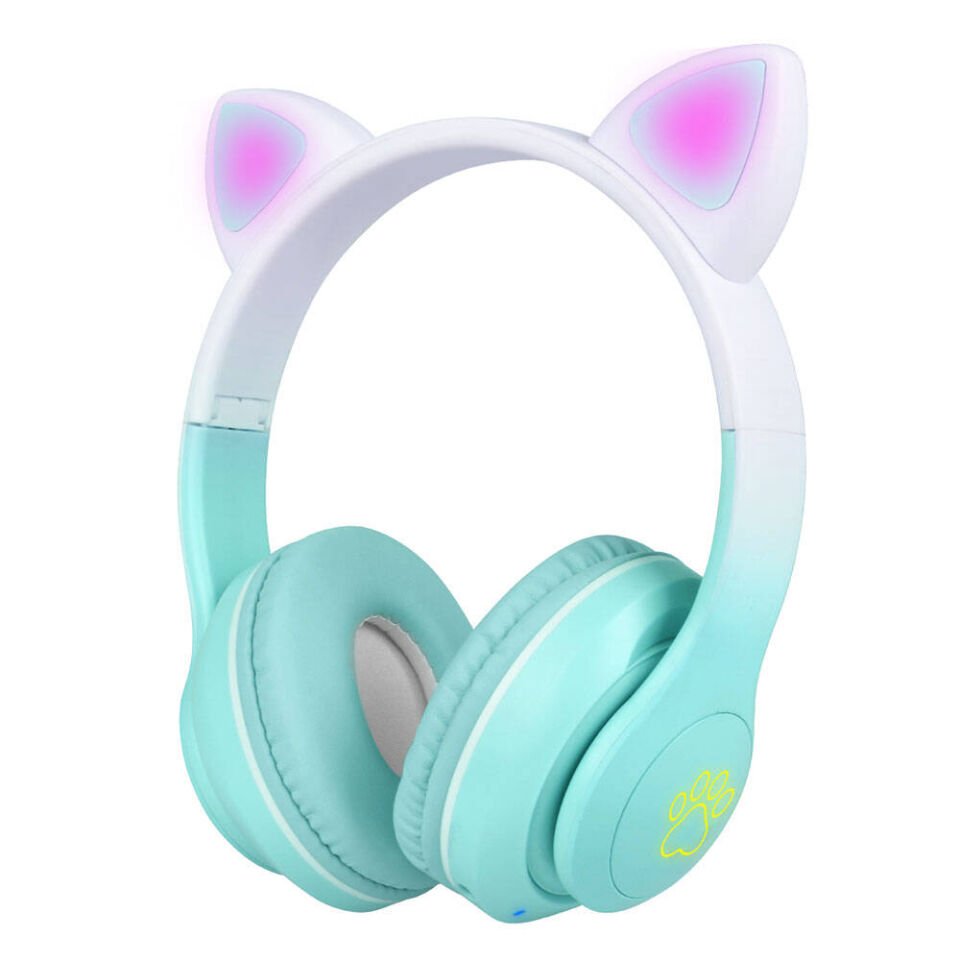 Kedi Kulaklı Tasarımlı RGB Işıklı Bluetooth Kulaklık (STN-28 Pro) Yeşil