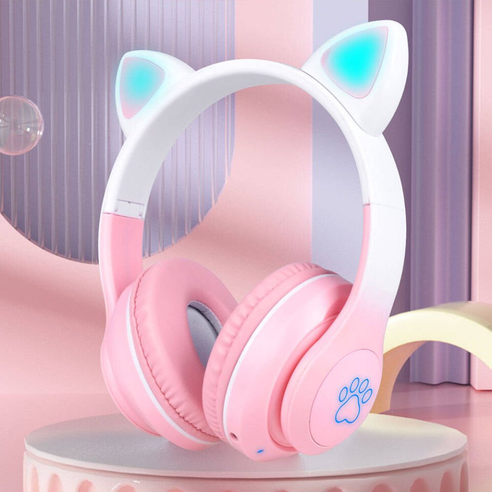 Kedi Kulaklı Tasarımlı RGB Işıklı Bluetooth Kulaklık (STN-28 Pro) Mor