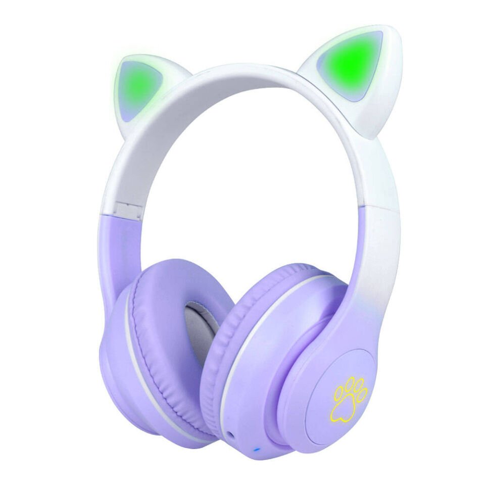 Kedi Kulaklı Tasarımlı RGB Işıklı Bluetooth Kulaklık (STN-28 Pro) Mor