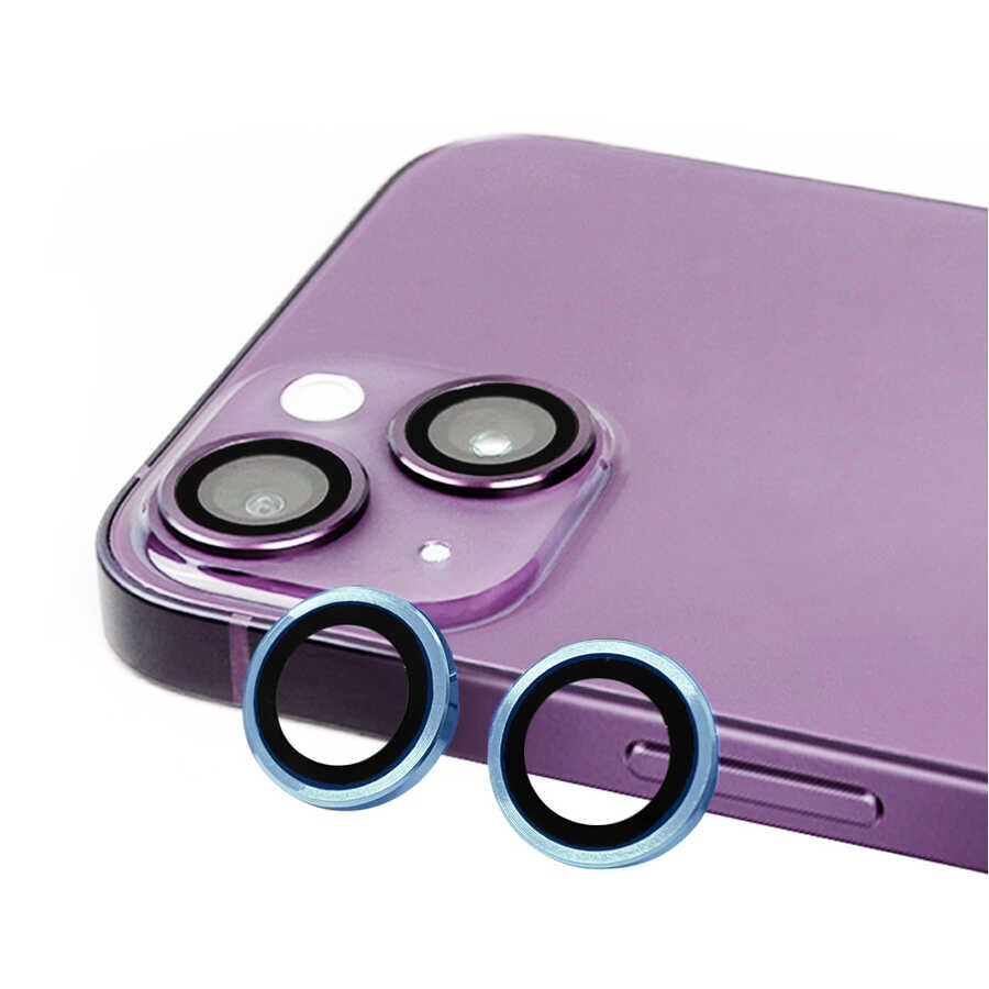 Apple iPhone 14 Plus Kamera Lens Koruyucu Renkli Tasarım Kolay Takma Aparatlı (CL-07) Mavi