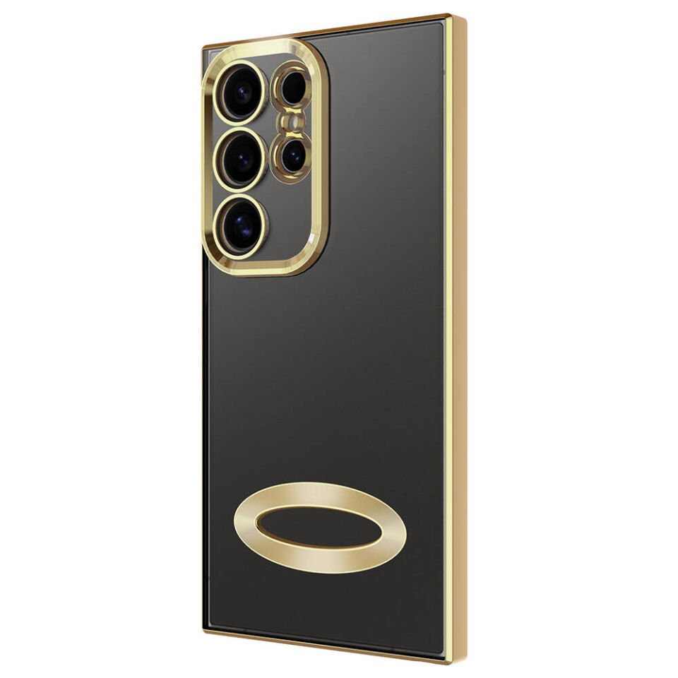 Samsung Galaxy S24 Ultra Kılıf Kamera Lens Korumalı Logo Gösteren Parlak Kenarlı Kapak (OMEGA) Gümüş
