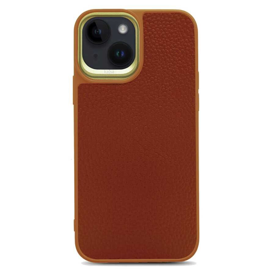Apple iPhone 14 Plus Kılıf Soft Deri Metal Kamera Çerçeveli ​Kajsa Litchi Kapak