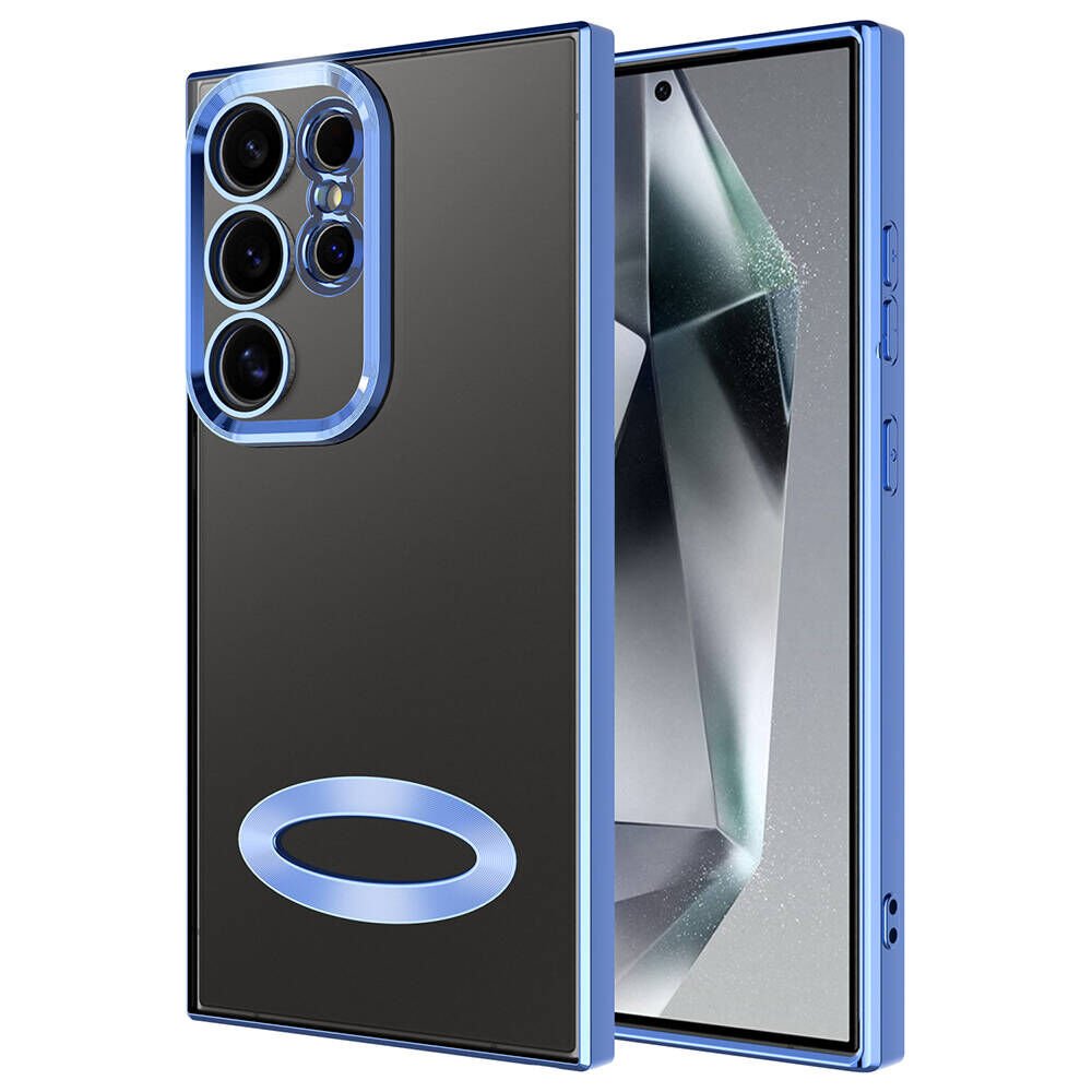 Samsung Galaxy S24 Ultra Kılıf Kamera Lens Korumalı Logo Gösteren Parlak Kenarlı Kapak (OMEGA) Sierra Mavi