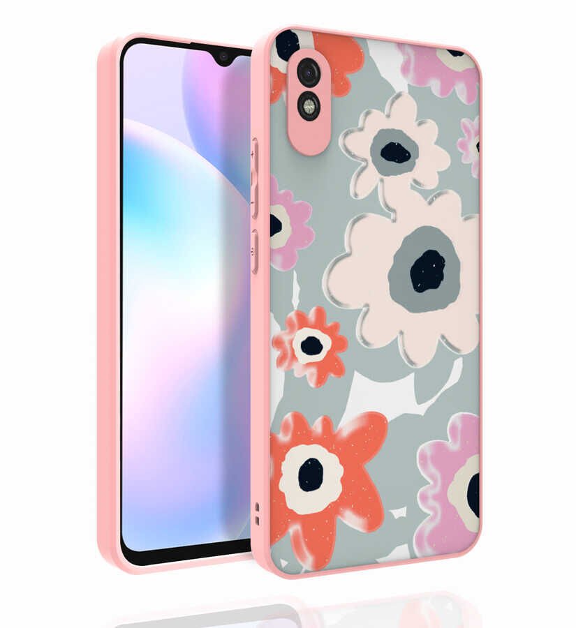 Xiaomi Redmi 9A Kılıf Kabartmalı Kamera Korumalı Desenli Darbe Emici Renkli Kapak (Nora) NO5