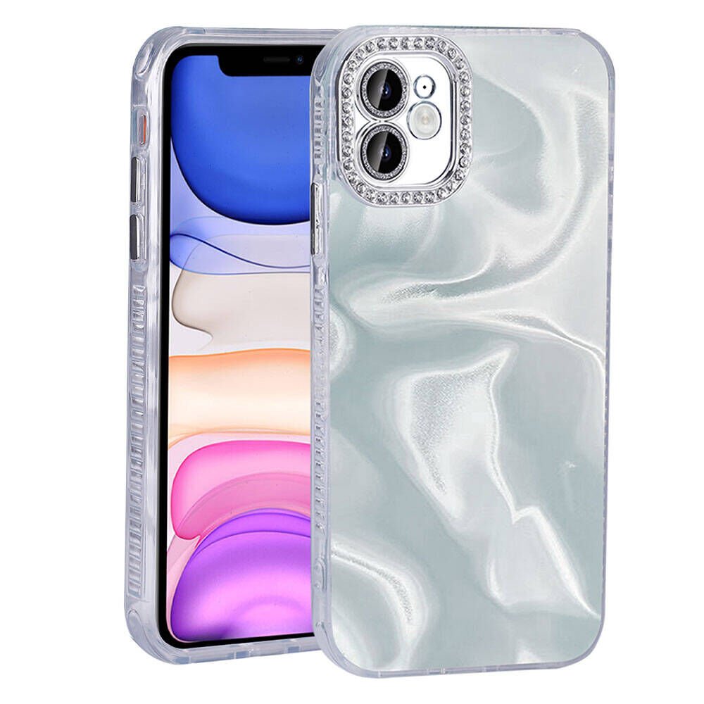 Apple iPhone 11 Kılıf Airbagli Parlak Taş Detay Tasarımlı Kapak (Esila) Beyaz