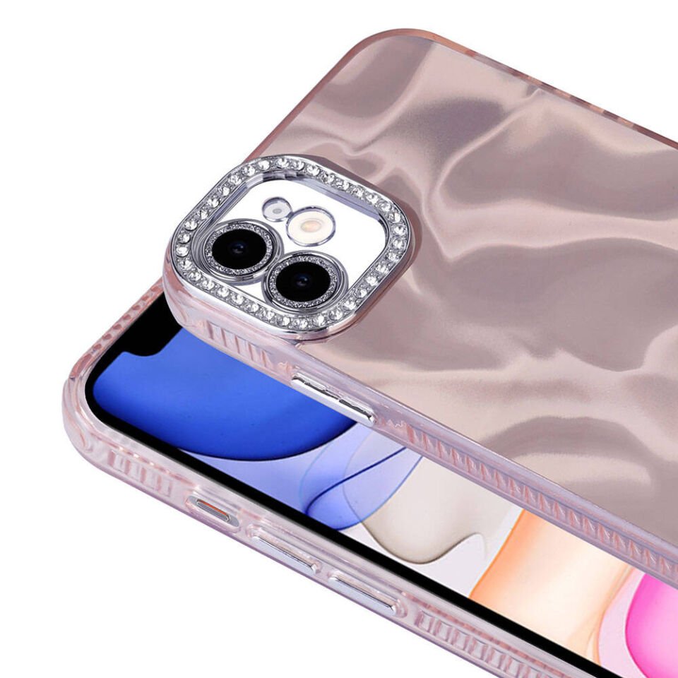 Apple iPhone 11 Kılıf Airbagli Parlak Taş Detay Tasarımlı Kapak (Esila) Beyaz