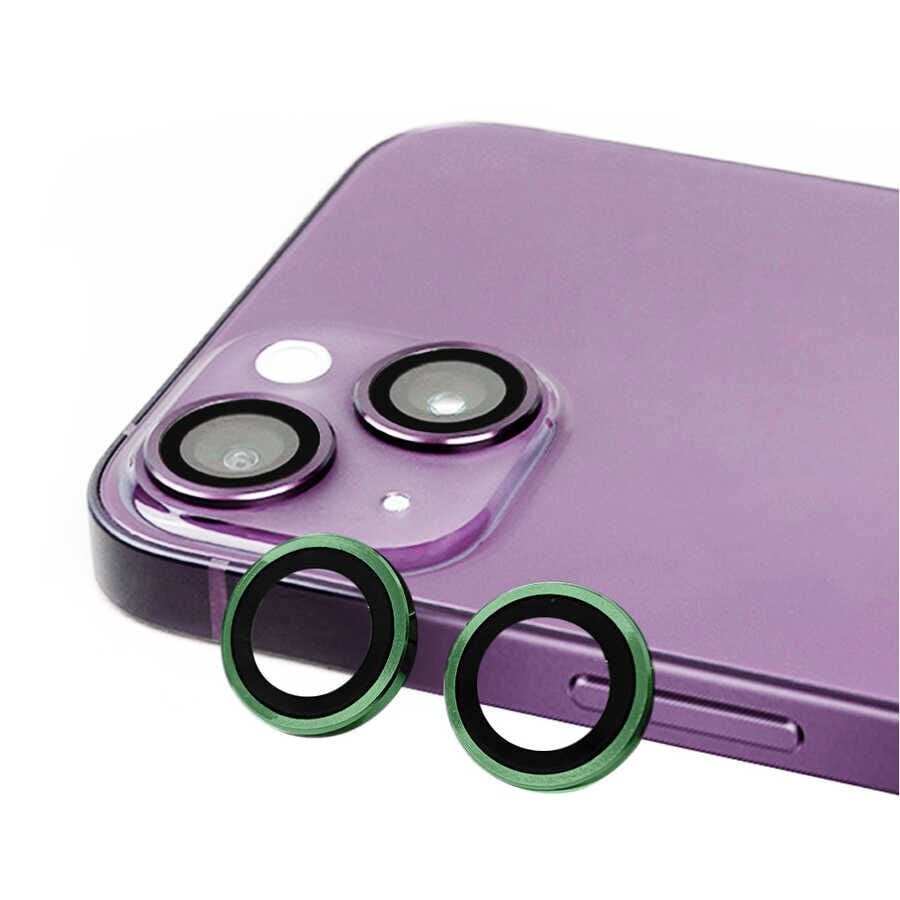 Apple iPhone 14 Plus Kamera Lens Koruyucu Renkli Tasarım Kolay Takma Aparatlı (CL-07) Koyu Yeşil