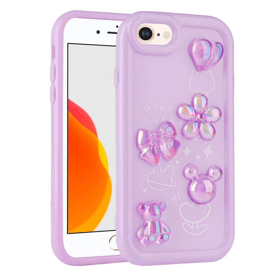 Apple iPhone 7 Kılıf Kabartma Figürlü Parlak HEPTEKİLETİŞİM Toys Silikon Kapak