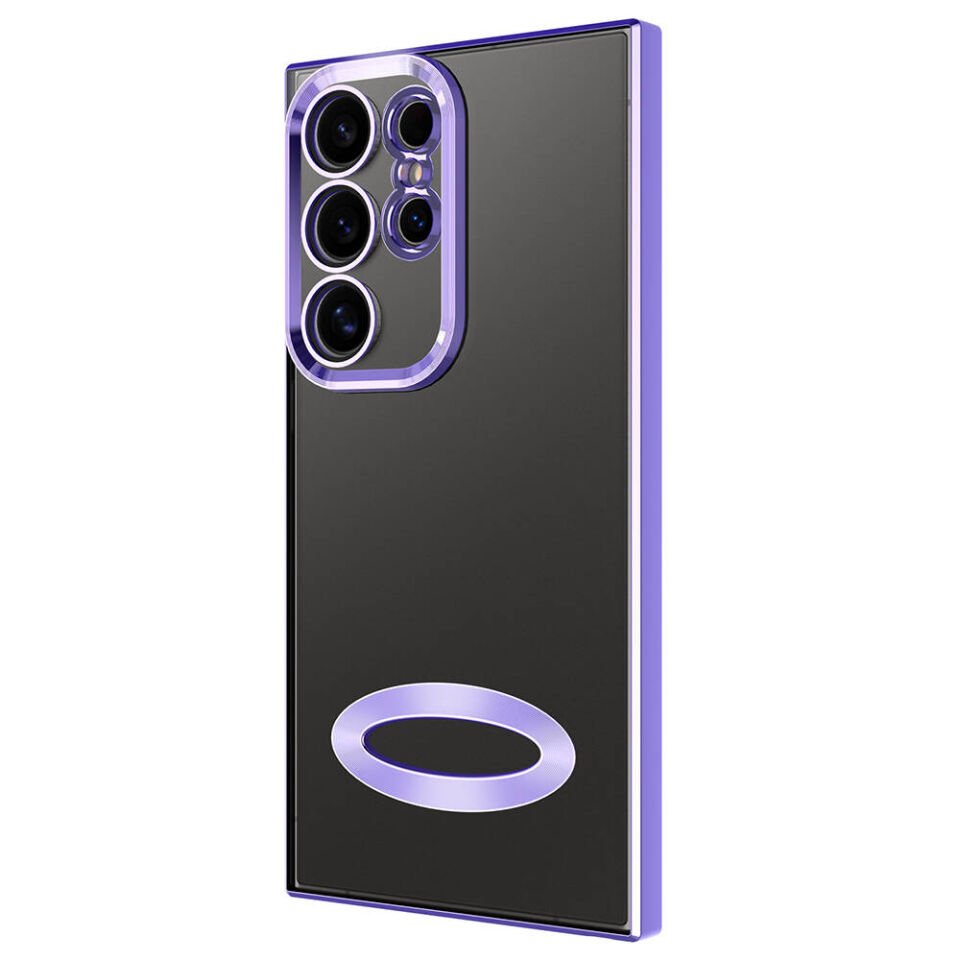 Samsung Galaxy S24 Ultra Kılıf Kamera Lens Korumalı Logo Gösteren Parlak Kenarlı Kapak (OMEGA) Lila