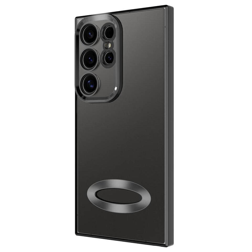 Samsung Galaxy S24 Ultra Kılıf Kamera Lens Korumalı Logo Gösteren Parlak Kenarlı Kapak (OMEGA) Lila