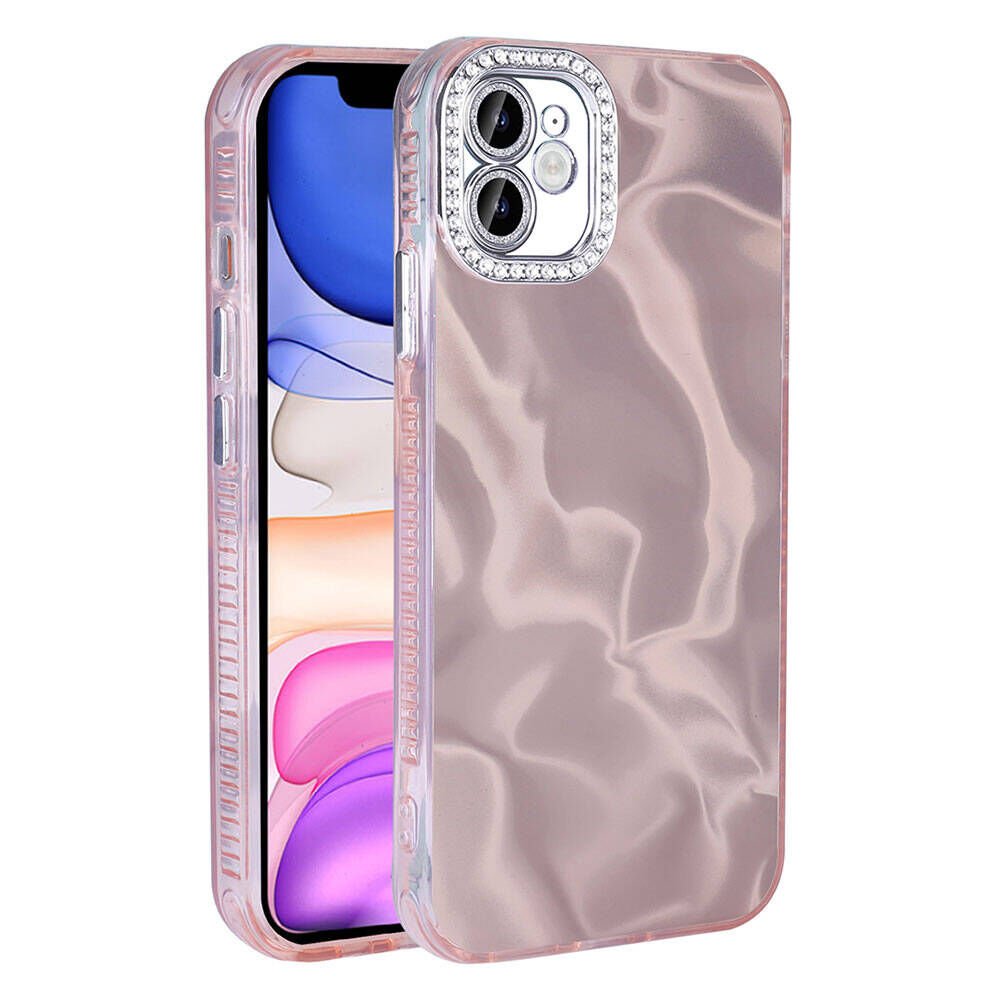 Apple iPhone 11 Kılıf Airbagli Parlak Taş Detay Tasarımlı Kapak (Esila) Pembe