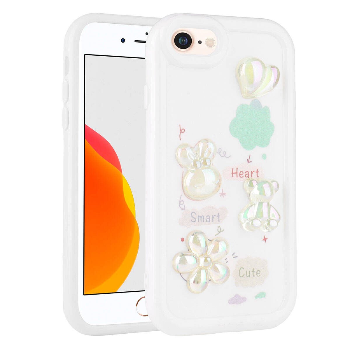 Apple iPhone 8 Kılıf Kabartma Figürlü Parlak HEPTEKİLETİŞİM Toys Silikon Kapak