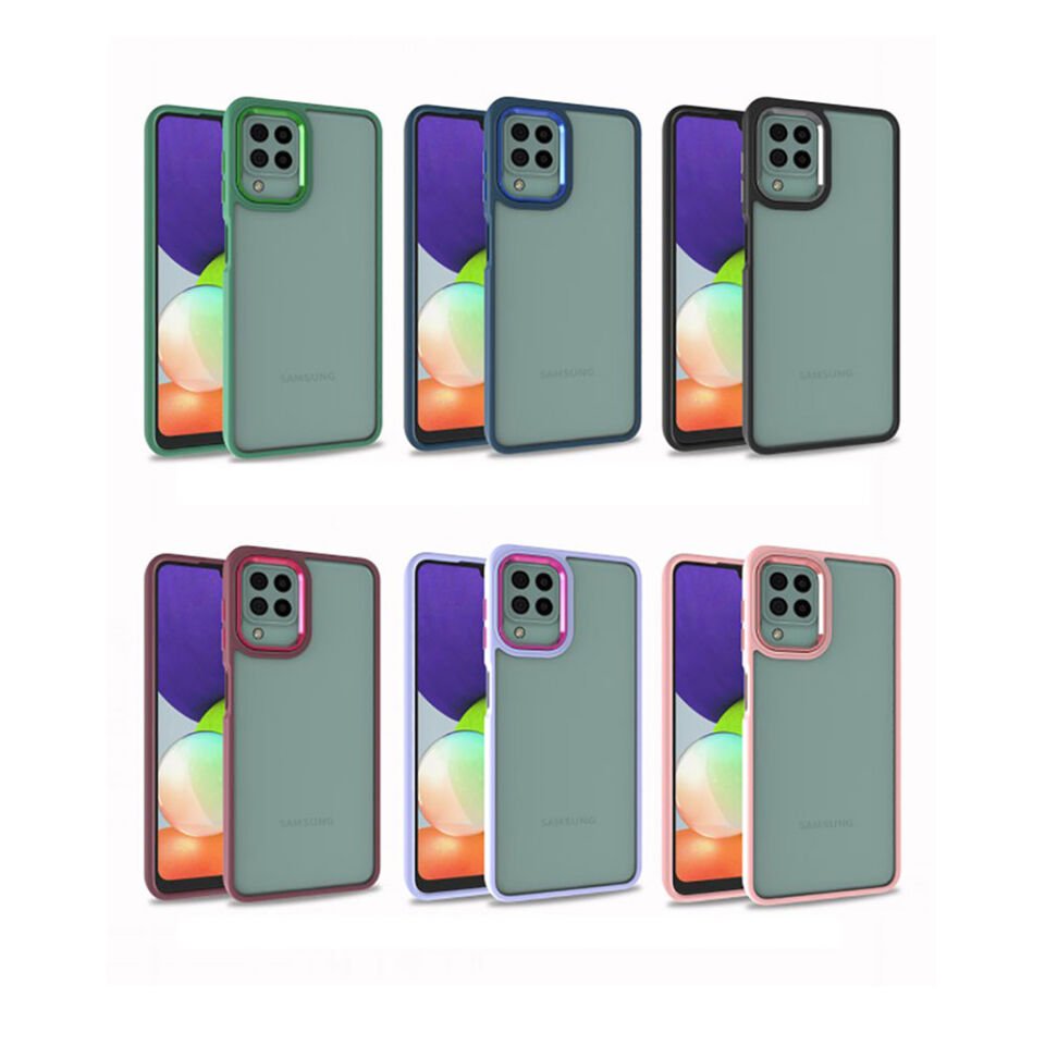 Samsung Galaxy A12 Kılıf Kamera Çıkıntılı Arkası Şeffaf Hassas Tuşlu Kenarlı Kapak (Flora) Siyah