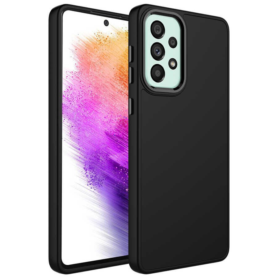 Samsung Galaxy A23 Kılıf Metal Çerçeveli Hassas Butonlu Renkli İçi Kadife Lansman Kapak (LUNA) Lacivert