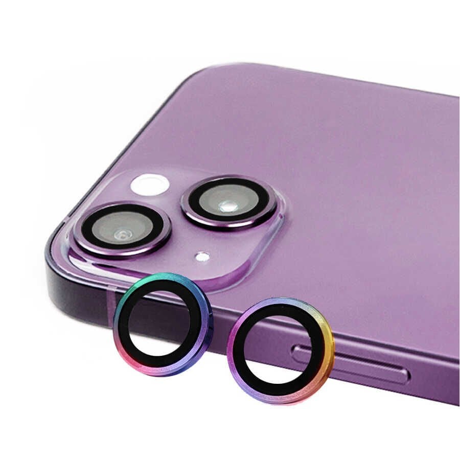 Apple iPhone 14 Plus Kamera Lens Koruyucu Renkli Tasarım Kolay Takma Aparatlı (CL-07) Koyu Gri