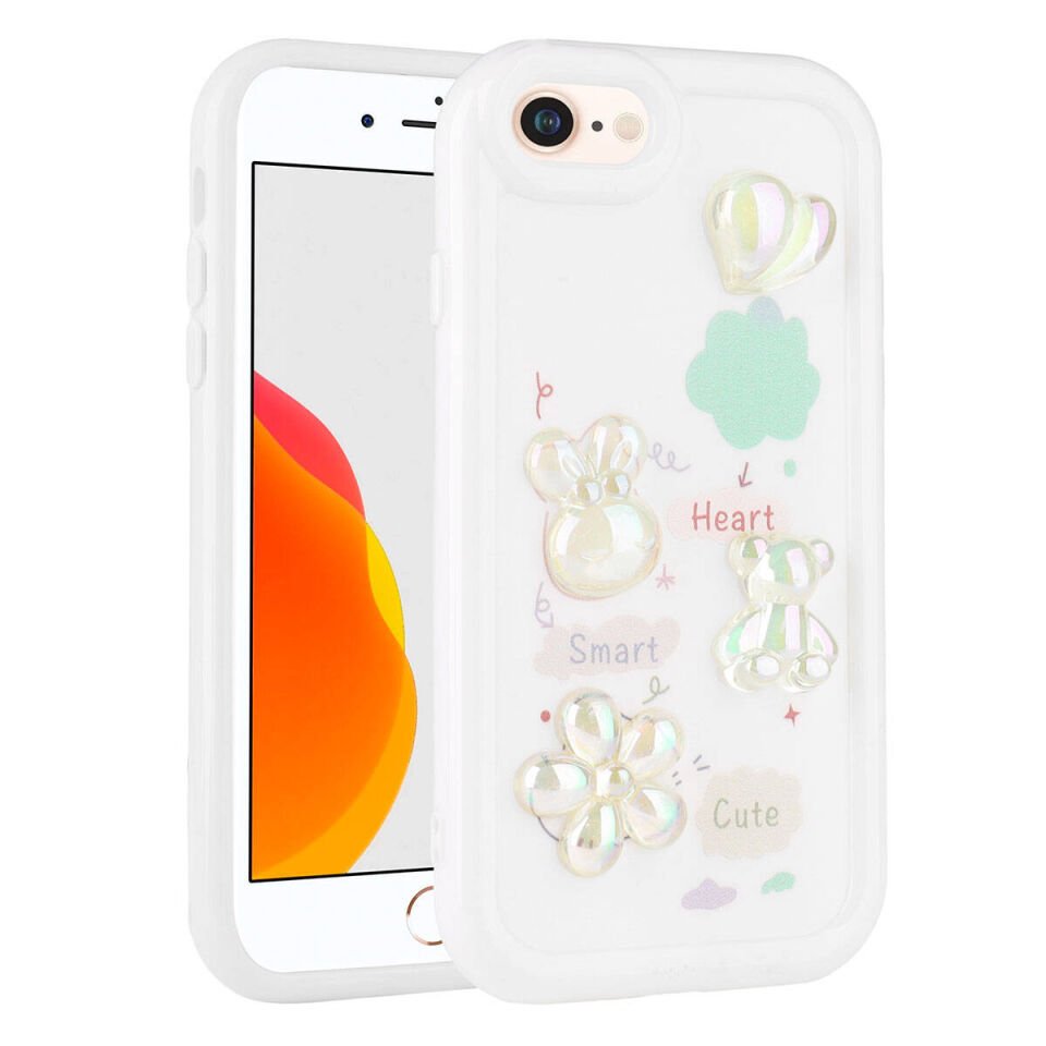 Apple iPhone SE 2020 Kılıf Kabartma Figürlü Parlak HEPTEKİLETİŞİM Toys Silikon Kapak