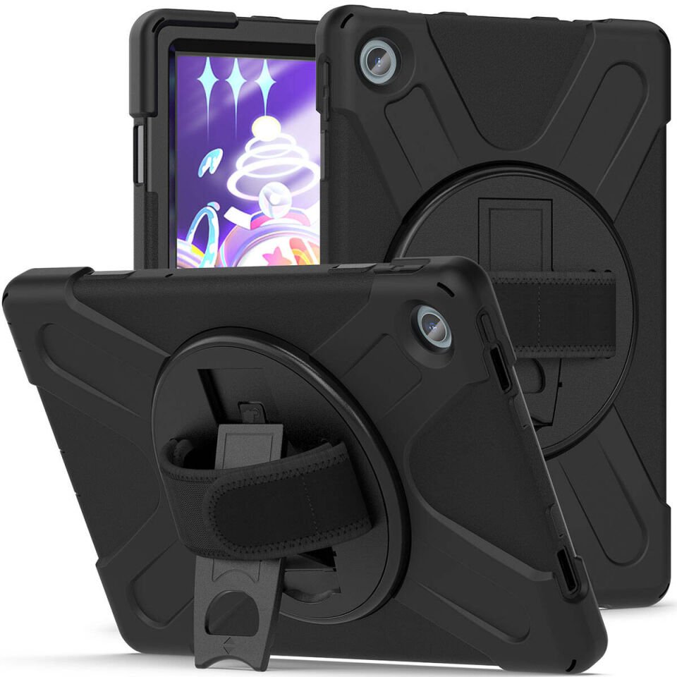 Lenovo Tab M10 Plus TB-125F - TB-128F 3. Jenerasyon Kılıf Askılı Standlı Tank Koruyucu (DEFENDER) Siyah