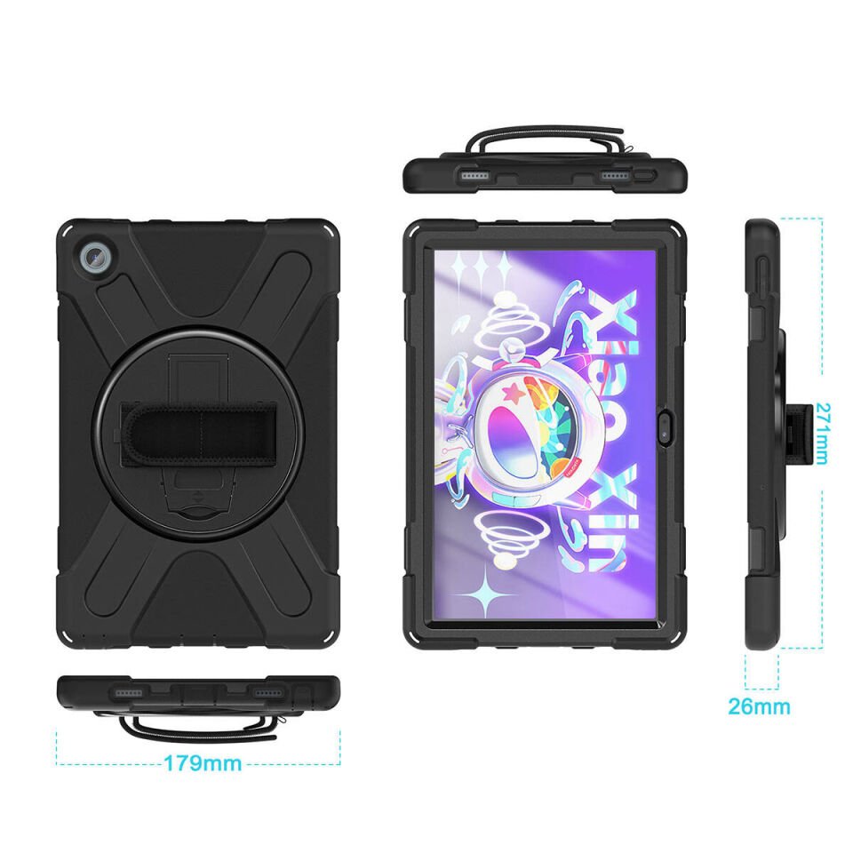 Lenovo Tab M10 Plus TB-125F - TB-128F 3. Jenerasyon Kılıf Askılı Standlı Tank Koruyucu (DEFENDER) Siyah