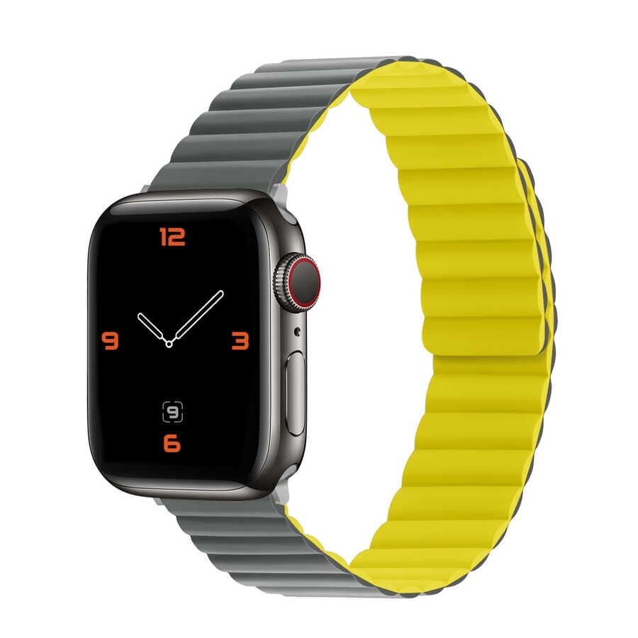 Apple Watch 2/3/4/5/6/7/8/se/nike 38mm 40mm 41mm Mıknatıslı Kordon Çift Renk Tasarım (KRD-52) Siyah-Kırmızı