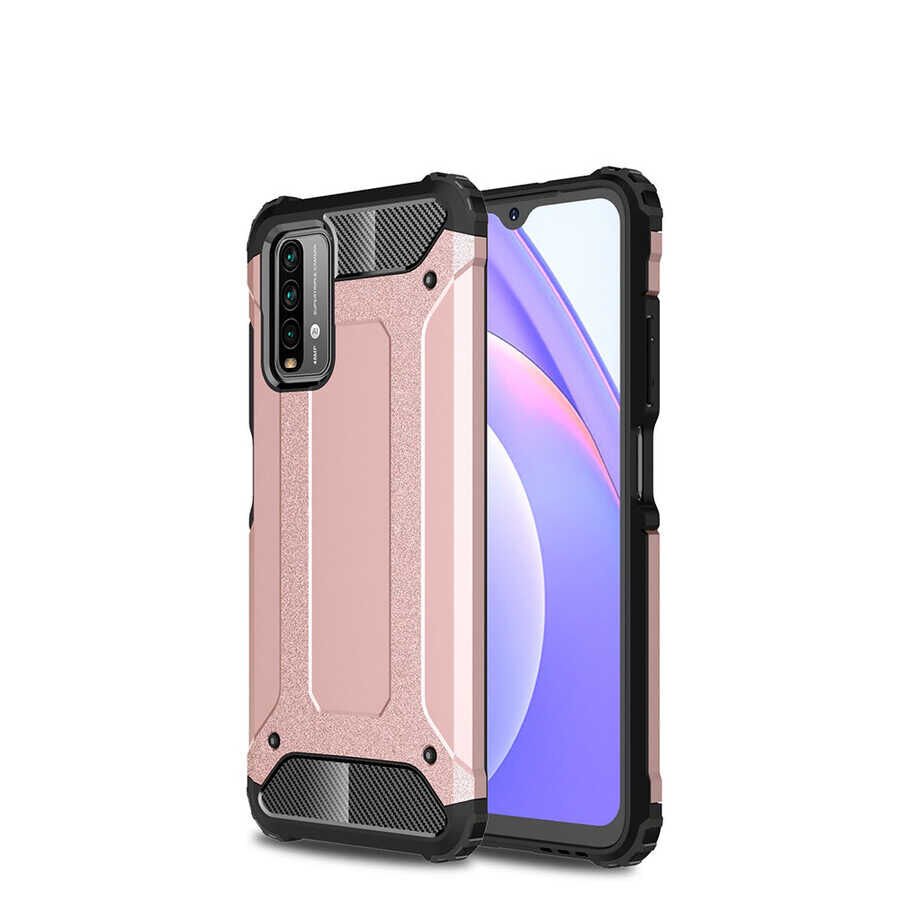 Xiaomi Redmi 9T Kılıf Armor Köşe Korumalı Çift Katman Tank Zırh Kapak (CRASH) Rose Gold