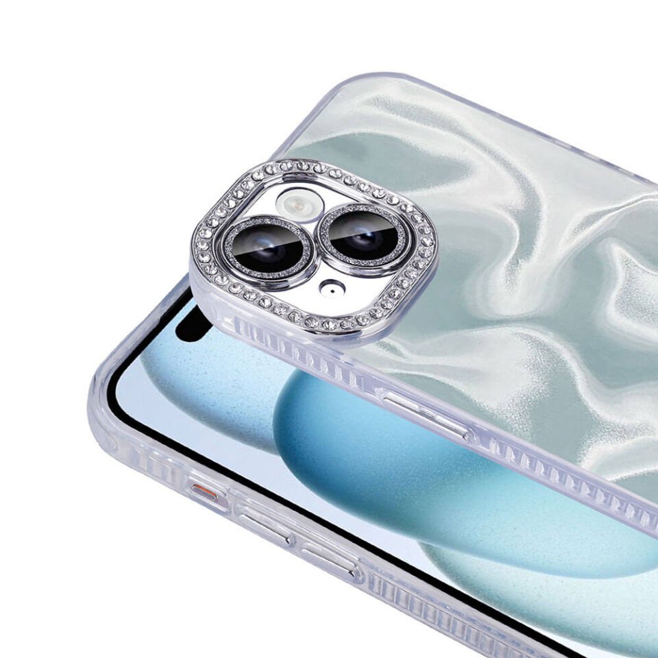Apple iPhone 13 Kılıf Airbagli Parlak Taş Detay Tasarımlı Kapak (Esila) Pembe