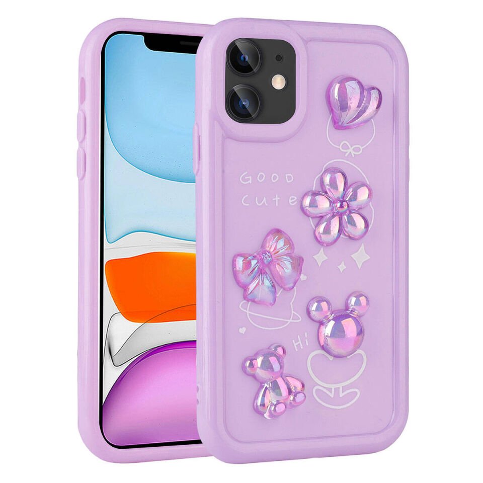 Apple iPhone 11 Kılıf Kabartma Figürlü Parlak HEPTEKİLETİŞİM Toys Silikon Kapak