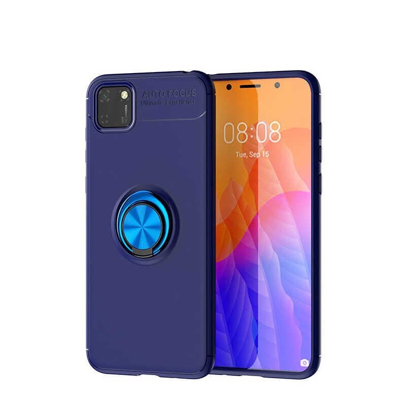 Huawei Y5P Kılıf Kamera Çıkıntılı Renkli Yüzüklü Standlı Mıknatıslı Kapak (RAVEL) Siyah-Mavi