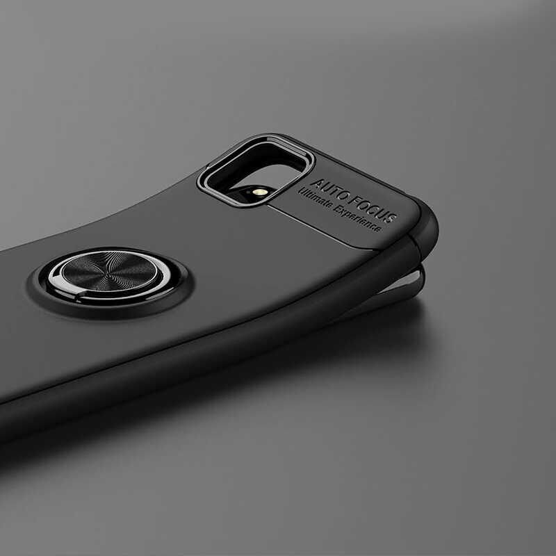 Huawei Y5P Kılıf Kamera Çıkıntılı Renkli Yüzüklü Standlı Mıknatıslı Kapak (RAVEL) Siyah-Mavi