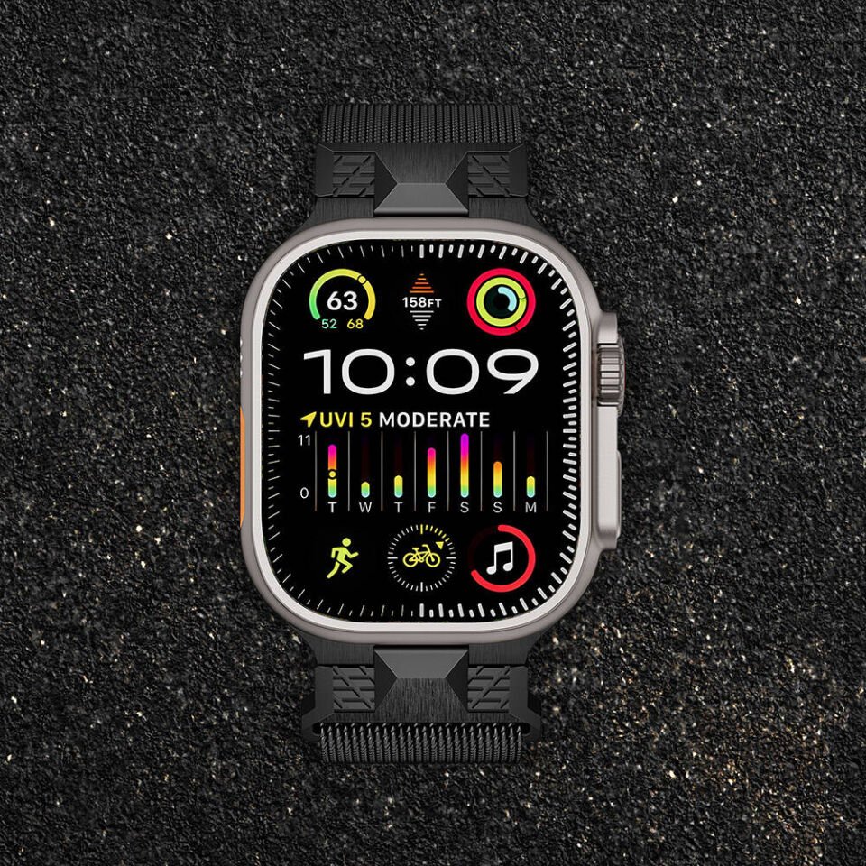 Apple Watch 2/3/4/5/6/7/8/9/se/ultra/nike 42mm 44mm 45mm 49mm Metal Hasır Kordon (KRD-107) Gri