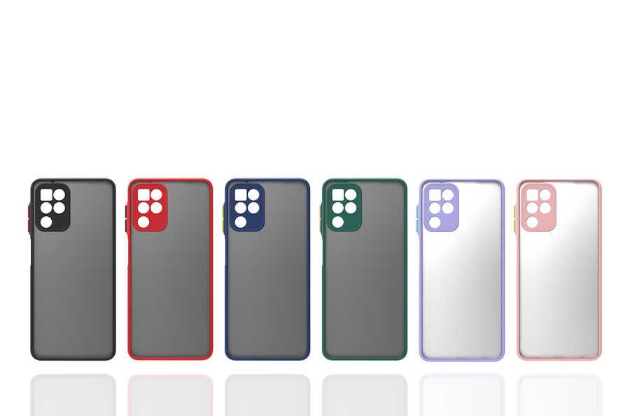 Samsung Galaxy M22 Kılıf Mat Kamera Korumalı Renkli Tuşlu Sert Silikon Kapak (HUX) Pembe