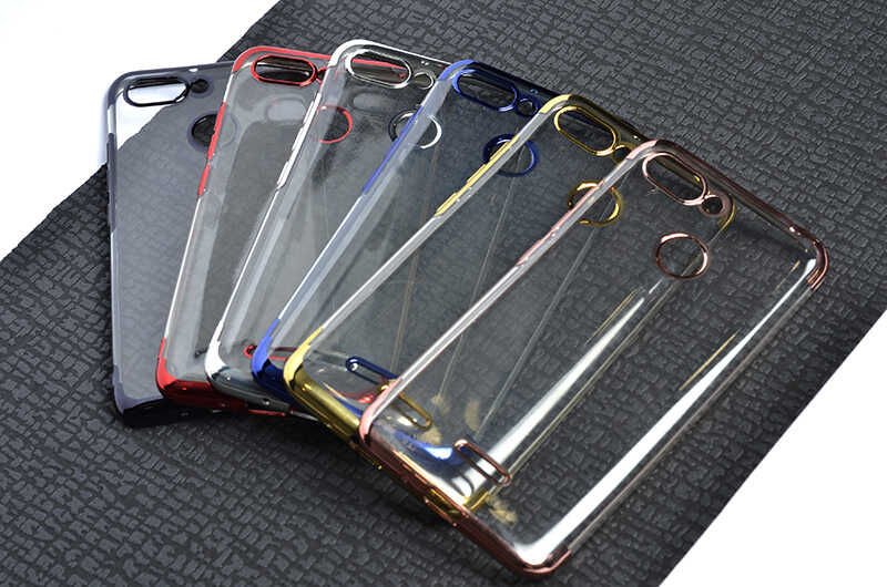 Xiaomi Redmi 6 Kılıf Dört Köşe Renkli Lazer Şeffaf Silikon Kapak (GLİTTER) Kırmızı